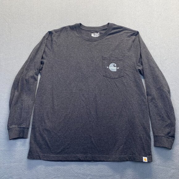 Carhartt Men’s Size 2XL Relaxed Fit Shirt Long Sleeve,Dark Gray  Logo - Picture 12 of 12